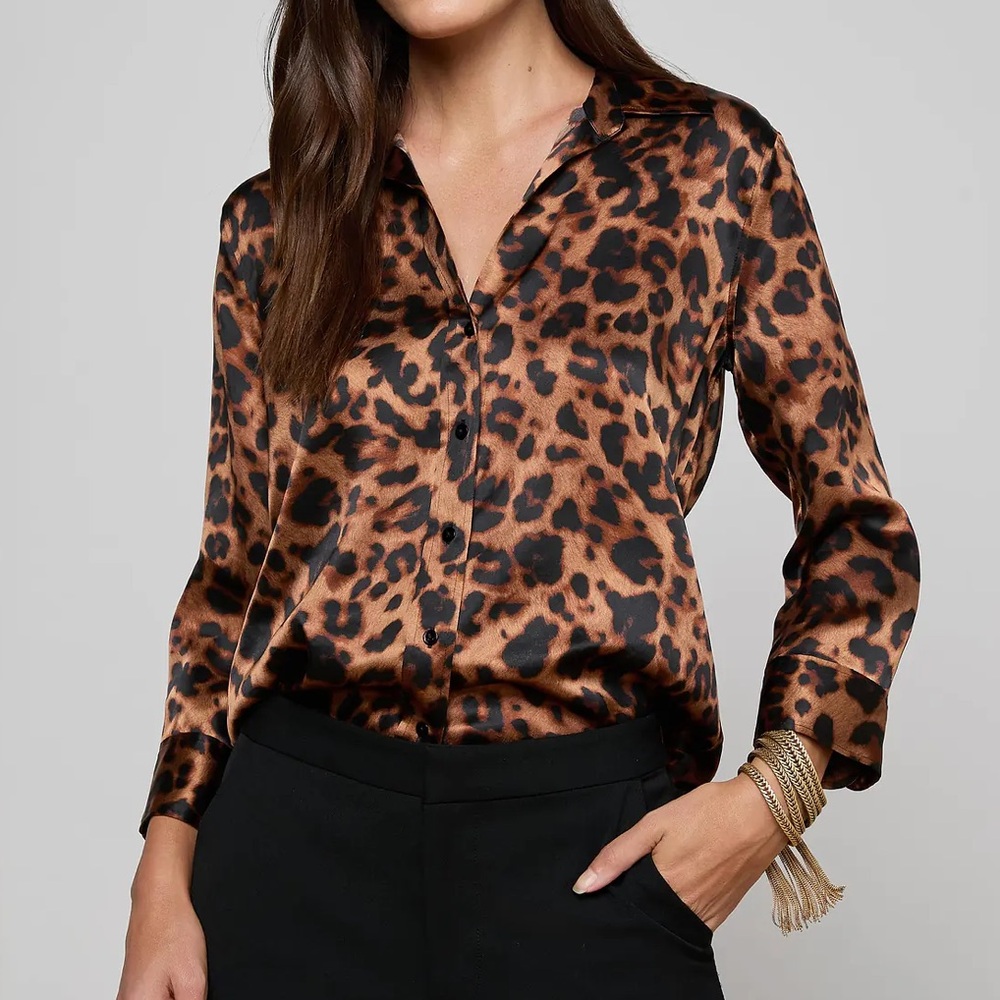 L'AGENCE Dani Blouse in Brown Leopard